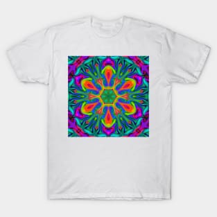 Psychedelic Hippie Flower Orange Teal and Purple T-Shirt